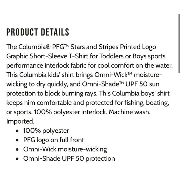 NWT Columbia Stars and Stripes Red T-Shirt, Omni Wick short Sleeve Boys XS - Picture 2 of 5